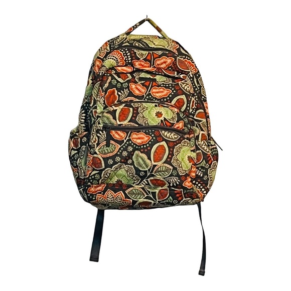 Vera Bradley Handbags - VERA BRADLEY FLORAL PRINT QUILTED BACKPACK FULL SIZE GREEN ORANGE GRAY 20x18
